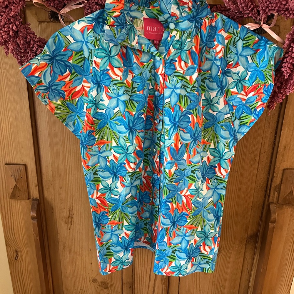 MARIE by Victoria Dunn Tropical Blue and Orange Blouse